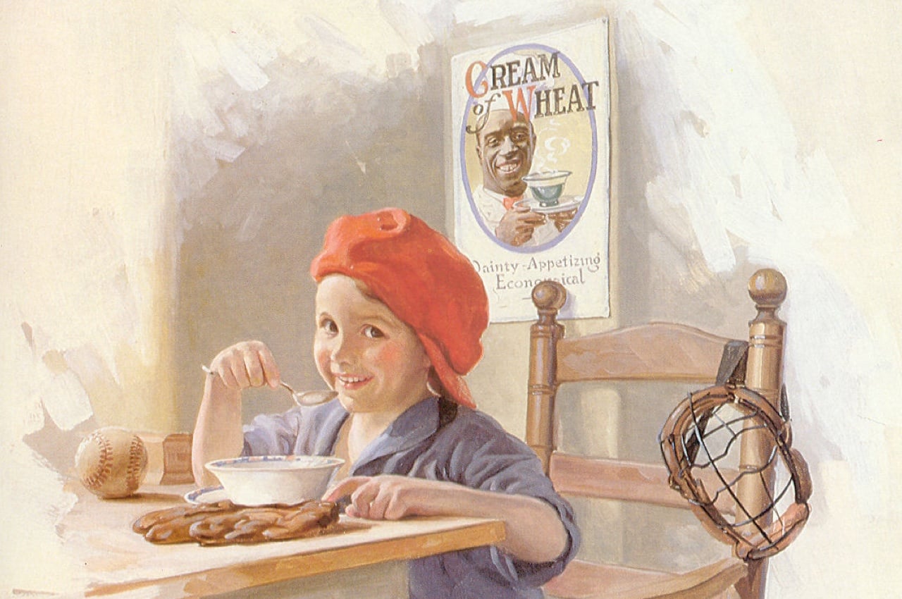Vintage Cream of Wheat ad with young girl enjoying Cream of Wheat.